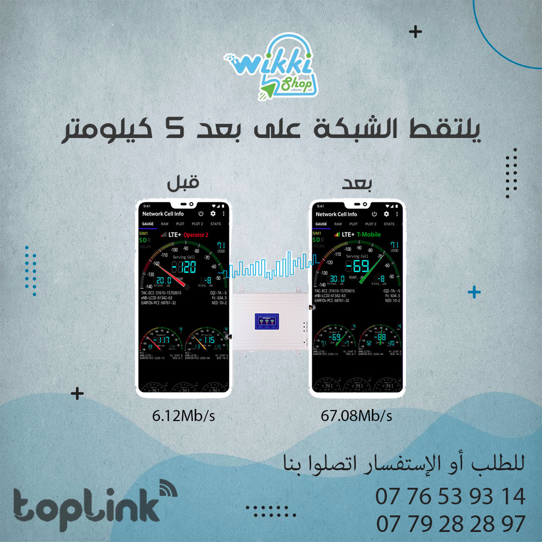 WIKKI STORE signal-booster جهاز مقوي شبكات الإتصالات و الأنترنت لمزودي خدمات الإتصال موبيليس , أوريدو , جيزي TOPLINK ORIGINAL signal-booster-4g