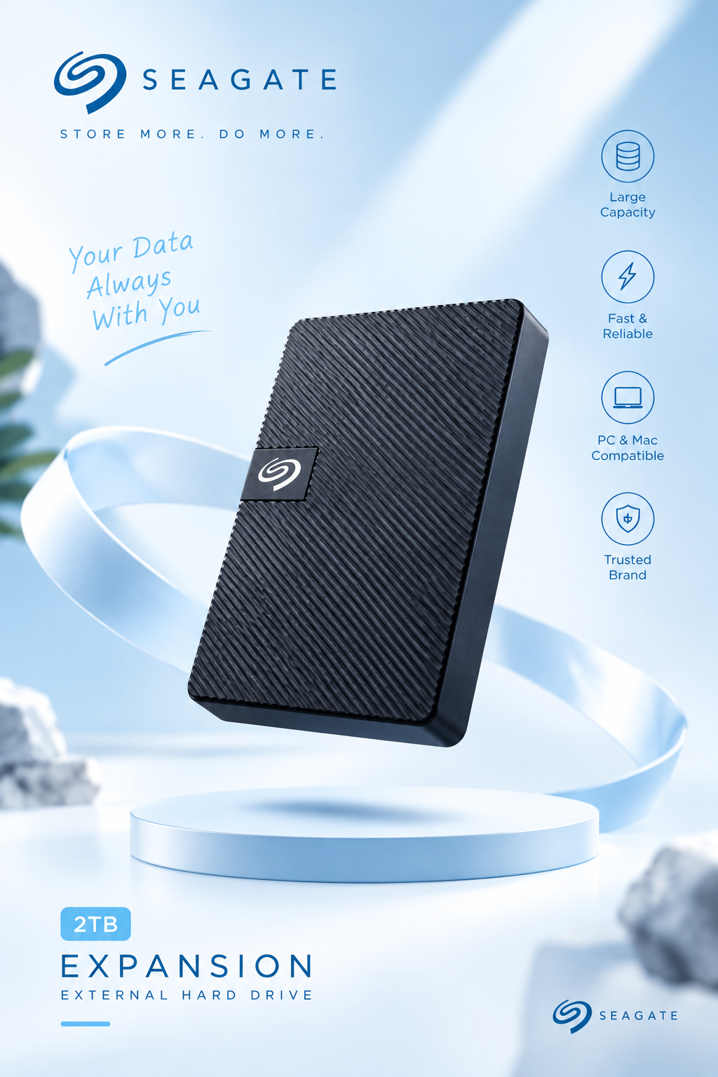 SEAGATE EXPANSION 2TB – EXTERNAL HARD DRIVE – WINDOWS & MACOS & CHROMEBOOK & CONSOL 🎮