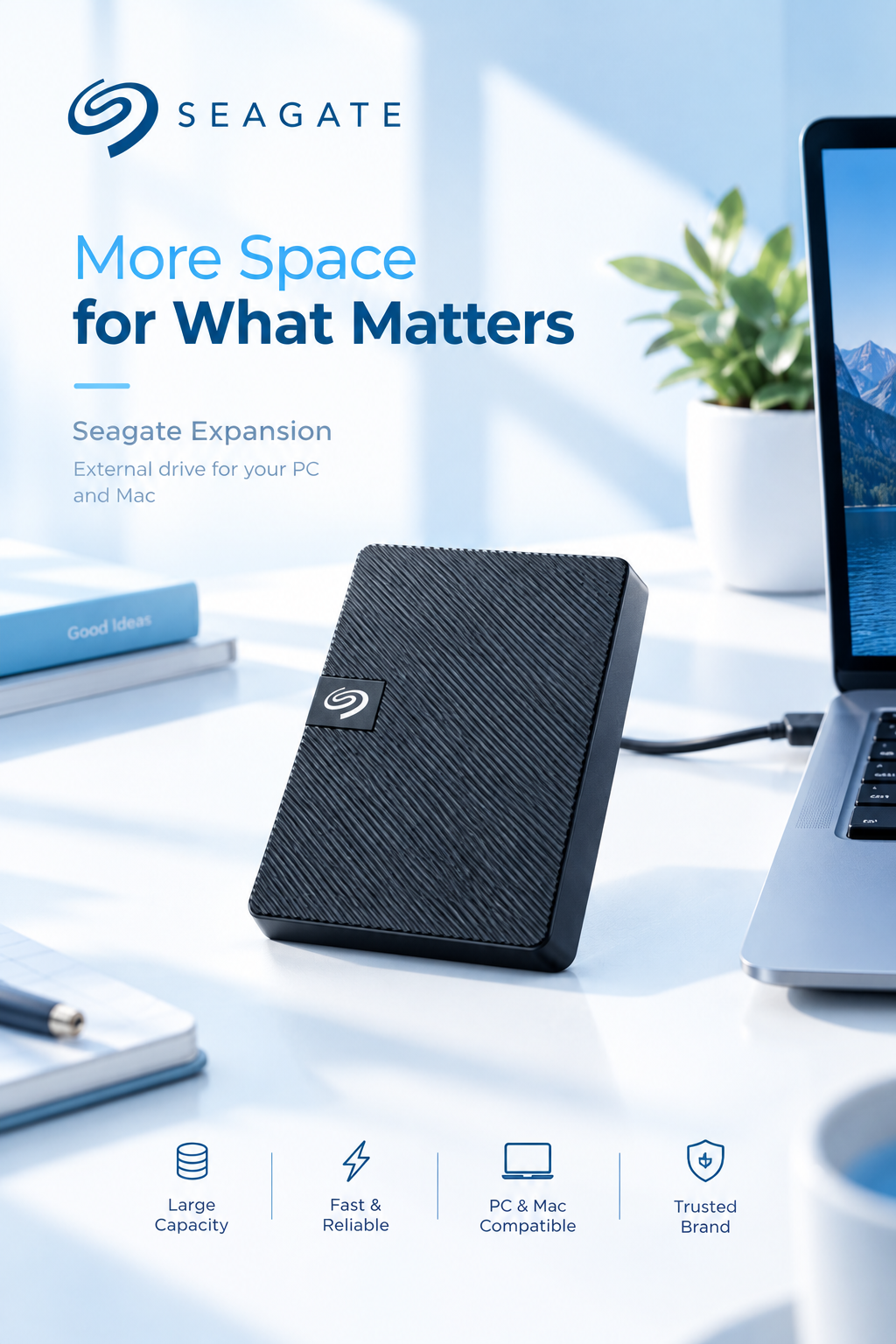 SEAGATE EXPANSION 2TB – EXTERNAL HARD DRIVE – WINDOWS & MACOS & CHROMEBOOK & CONSOL 🎮