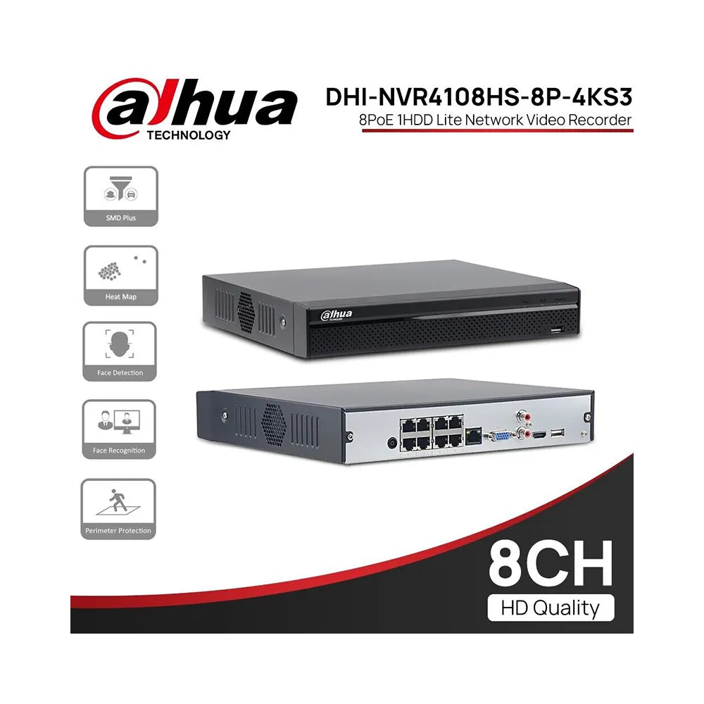 Dahua NVR4108HS-8P-4KS2/L – NVR 8 Canaux PoE 4K