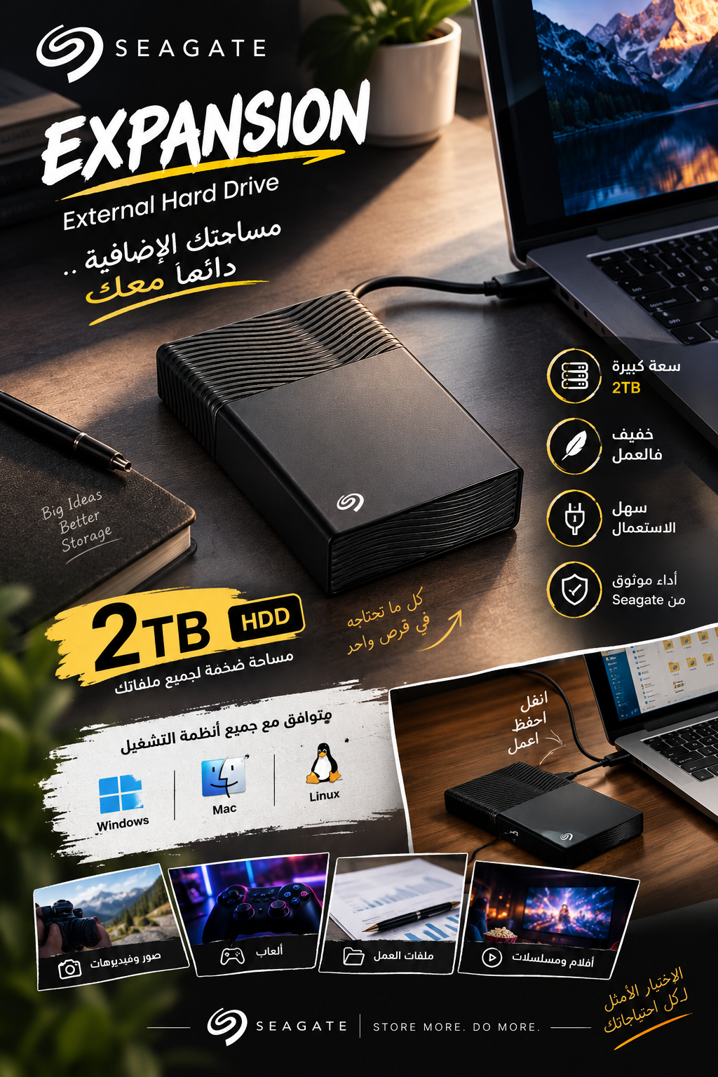 SEAGATE EXPANSION 2TB – EXTERNAL HARD DRIVE – WINDOWS & MACOS & CHROMEBOOK & CONSOL 🎮